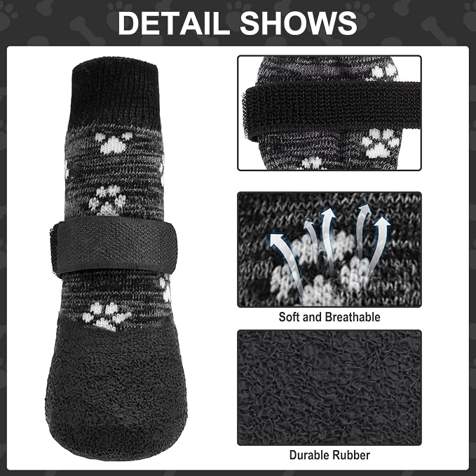 KOOLTAIL Anti Slip Dog Socks for Hot/Cold Pavement to Prevent Licking Paws,Booties for Hardwood Floors,Traction Rain Dog Boots&Paw Protectors Shoes with Grip for Outside Small Medium Large Senior Dogs
