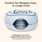 Peekaboo Cat Cave Donut - Cat Tunnel Bed for Indoor Cats – Cute Patterns Hideaway for Multiple & Large Cats, Scratch-Resistant (Light Gray)