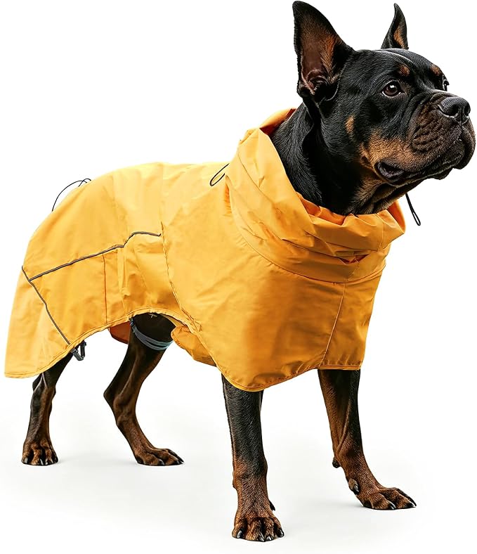 Skmeditec Dog Raincoat with Hood, Waterproof Puppy Rain Coat, Windproof Breathable Jacket with Mesh Lining, Outdoor Hiking Shell Coat for Medium Sized Dogs
