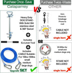 Catapamey Dog Tie Out Cable and Stake,(up to 200lbs) 360° Swivel Dog Run Anchor -with 30FT Heavy Duty Cable,Runner for Yard-Dog Stake for Yard Outdoor Camping