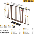 InnoTruth 27-36.6 in Wide Baby Gate for Stairs and Doorways, Brown | Indoor Metal Dog Gate for Pets, Auto Close 2 Way Swing Walk Through Door, Double Lock & Y-Bolts, Pressure or Hardware Mount