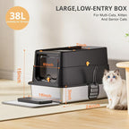 Stainless Steel Litter Box with Lid, XL Enclosed Cat Litter Box for Big Cats, Easy to Clean High Sided Metal Kitty, Front & Top Entry, Scoop, Mat& Foot Pedal - Black