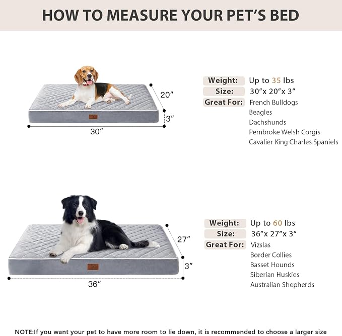 WNPETHOME Orthopedic Dog Bed Medium Size Dog, Waterproof Medium Dogs Bed with Removable Washable Cover, Multi-Needle Quilting Dogs Crate Bed