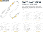 Ruffwear, Switchbak Hands‑Free Dog Leash, Adjustable 2.5–7 ft, Double‑Ended Lead with Lockable Crux Clips and Sliding V‑Rings, Waist‑Worn, Over‑Shoulder or Handheld, River Rock Green