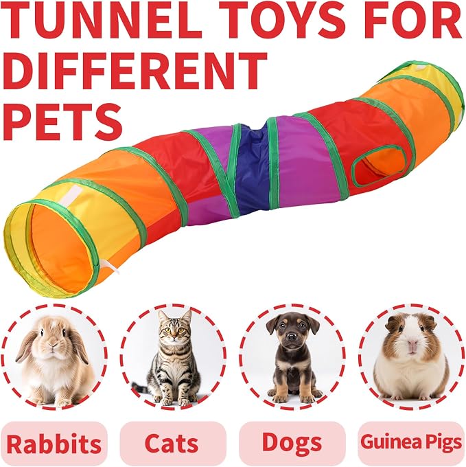 Pet Cat Tunnel, S-Shape Tunnels for Indoor Cats, Collapsible Pet Tunnel for Kitten, Puppy, Rabbit, 25cm-Wide Tunnels, Durable & Breathable, with Peek Hole Toy Ball