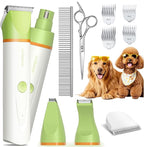 Dog Grooming Kit with Paw Trimmer, All-in-One Low Noise Electric Rechargeable Small Quiet Pet Clippers Foot Dog Hair Shaver with Stainless Steel Scissors and Comb for Dogs at Home (Green)