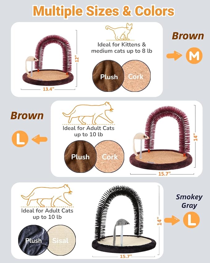 Cat Self Groomer, Heavy Scratching Pad with Mouse Toy | Easy To Clean, Enhanced Brush Holder, For All Cats, Durable Brush, Cat Face Scratchers, Cat Body Massager, Brown