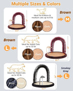 Cat Self Groomer, Heavy Scratching Pad with Mouse Toy | Easy To Clean, Enhanced Brush Holder, For All Cats, Durable Brush, Cat Face Scratchers, Cat Body Massager, Brown