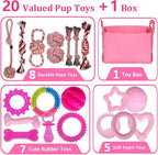 20 Pack Puppy Teething Chew Toys for Small Dogs, Bulk Dog Toys for Puppies | Pink Rubber Rings, Ropes & Balls, Puppy Teething & Dental Care, Relieves Puppy Boredom, Stops Destructive Chewing