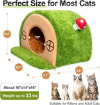 Cat House for Indoor Cats - Tree Hole Cat Bed Cave Hideaway | Enclosed Calming Shelter for Small Medium Pets, Removable & Washable Cushioned Pillow, Cute Kitten Bed with Anti-Slip Base