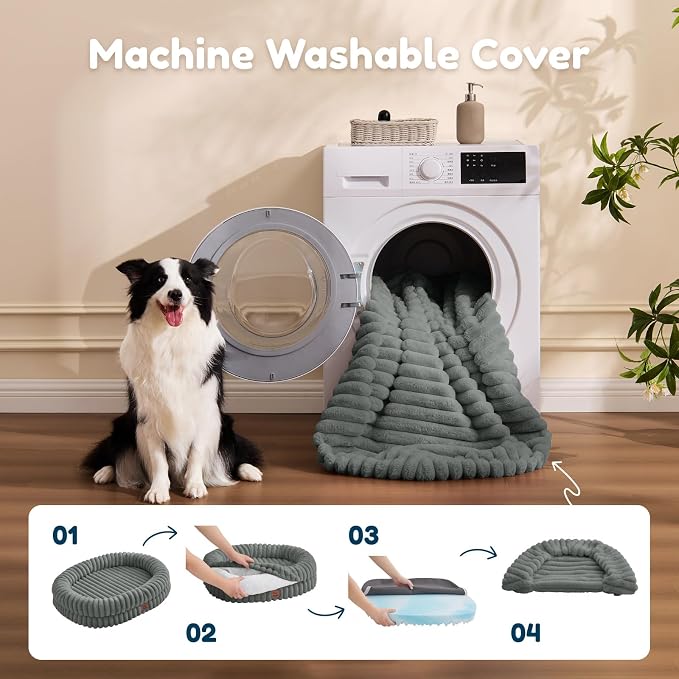 ChiXnuggle Orthopedic Dog Bed, Washable Cover, Faux Fur Bolster Pet Couch | waterproof,egg crate foam,non-slip bottom,for small medium dogs,grey,30*24*7,dog sofa,puppy bed