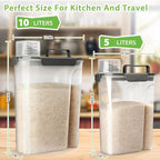 Viretec Rice Storage Container, 15 to 20lb Dry Food Airtight Dispenser, Pet Dog Cat Food Canister, BPA Free Clear Plastic Kitchen and Pantry Bin for Oatmeal, Cereal, Pasta, Flour Pack of 2 Grey