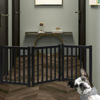 LZRS Wooden Free Standing Foldable Dog Gate Indoor – 60" W x 24" H,Step-Over Safety Pet Gate for Doorways, Stairs, Hallways, Indoor Dog Barrier for Small to Medium Dogs & Puppies, Black