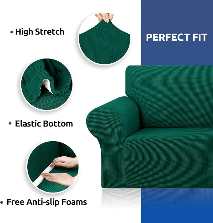 Stretch Couch Covers for Sofa, 3 Cushion Couch Slipcover,Hunter | 1-Piece Washable Sofa Cover Pet Friendly(78"-94") Furniture Protector Soft Jacquard, Elastic Bottom for Dogs & Kids