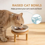 Havniva Elevated Cat Bowls, Ceramic Cat Bowl with Bamboo Stand Wide Opening | 5.7” Raised Cat Food Bowls, Whisker Friendly Cat Dish, Anti-Slip Cat Water Bowls, Shallow Cat Bowls, Cat Food & Water Bowl