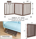 Dog Gate Indoor, Freestanding Dog Fence for The House, Doorways, Hallways,or Stairs,Pet Gate Foldable Wooden,Expandable 24" Height 3 Panels,Brown