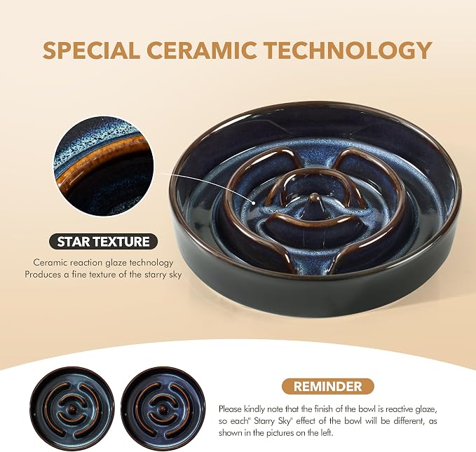 Havniva Raised Slow Feeder Dog Bowls, Elevated Dog Bowls Slow Feeder Set | 1.6 Cups Ceramic Dog Bowl Elevated with Acacia Wood Stand, Raised Dog Food Bowl, Puzzle Slow Feeder for Medium Dogs, Non-Slip