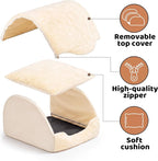 LATIBELL Indoor Puppy House Foldable Pet Tent Cave Bed ，White | Foldable Indoor Dog House With Removable Washable Soft Cushion, Covered Cave For Small Puppy