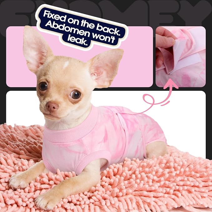 FUAMEY Surgery Suit for Dogs Female After Spayed, Soft Onesie for Surgery | Cone Alternative after Surgery, Dog Wound Cover Spay Suit Prevent Licking, Female Dog Onesie for Heat Cycle, Pink Tie Dye S