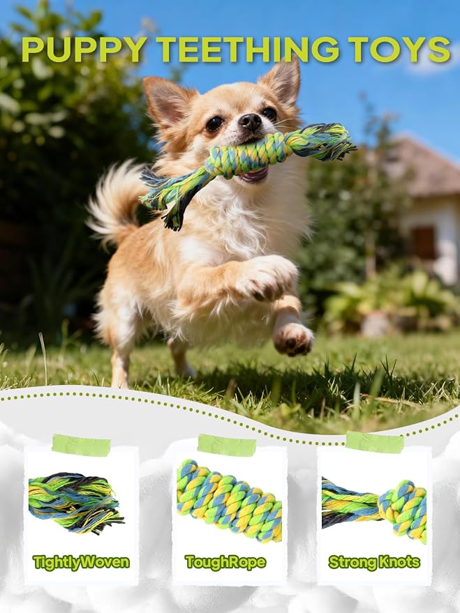 TwoEar Dog Rope Toy 9 Pack - Puppy Teething Toys for Small Medium Breed | Indestructible Dog Chew Toys for Aggressive Chewers - Cotton Tug of War Dog Toys for Boredom, Teeth Clean