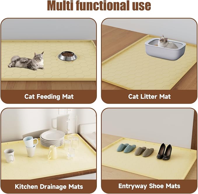 Cat Mat for Litter Box, 40" X 28" Large Silicone Cat Litter Trapping Mat | Waterproof Cat Litter Mat, Soft on Kitty Paws, Easy to Clean, Non-Slip Kitty Scratch Pad for Floor(Yellow)