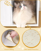 Hzuaneri Cat Litter Box Enclosure,Hidden Litter Box Furniture with Storage | Large Wooden Cabinet with Sisal Mat, Modern Cat Washroom for Living Room, Bedroom, Entryway, White and Gold CB84903A