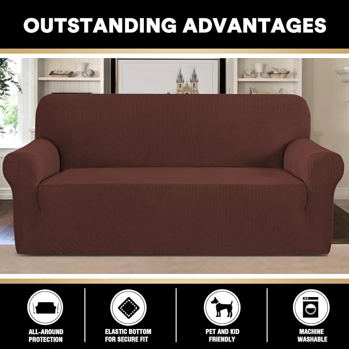 Stretch Sofa Cover Slipcover 1-Piece, Spandex Jacquard Fabric Universal Couch Cover for 3 Cushion, Washable Non Slip Sofa Cover, Pet Friendly (XL Sofa 89"-105",Burnt Brick)