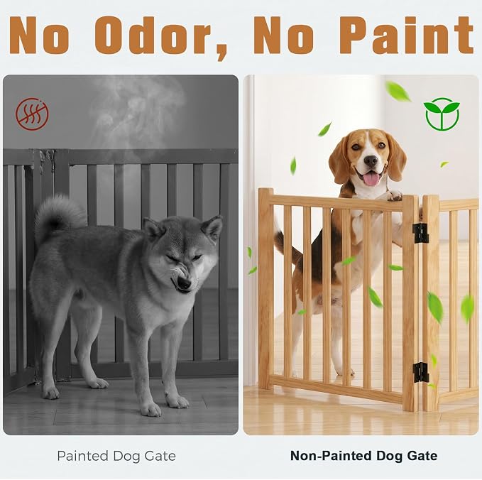 YOCAN Paint-Free Wooden Freestanding Dog Gates for The House,Doorways, Stairs,Wood Dog Fences Indoor Pet Gate,Step Over Fence, 5 Panel H:16.9''