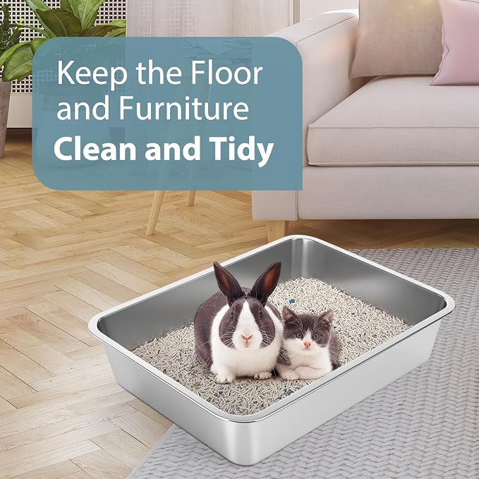 WENBOKMIN Stainless Steel Cat Litter Box - Litter Box for Cats - Easy to Clean, Never Absorbs Odor, Stains, or Rusts - Silver (17.7" L x 13.5" W x 4" H)