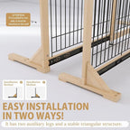 YOCAN Adjustable Wide Dog Gate for Doors, Hallways & Stairs – 19.7" Tall, 23.6–45.3" Expandable Freestanding Pet Safety Gate, No Drill Pressure Mounted Wood & Metal Frame (Black/Natural)