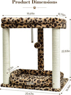 SYANDLVY Leopard Print Cat Tree with 2 Levels Perch Platforms for Kittens | Natural Sisal Scratching Post Tower with Hanging Bell Ball & Anti-Tip Strap, Stable Cat Furniture for Indoor Cats