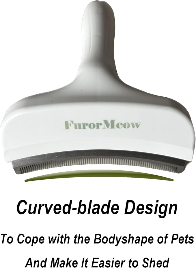 Pet Deshedding Tool with Curve Blade, Cat Grooming Brush, Tight V-shaped Teeth Shedding Comb for Cats and Dogs (White, Large)