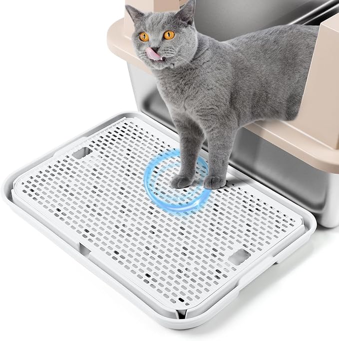 Cat Litter Box Step, Large Cat Litter Ramp with Filter Function, White