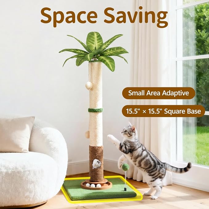 35" Tall Palm Tree Cat Scratching Post Vertical for Indoor Cats | Vertical Pole Post for Indoor Cat