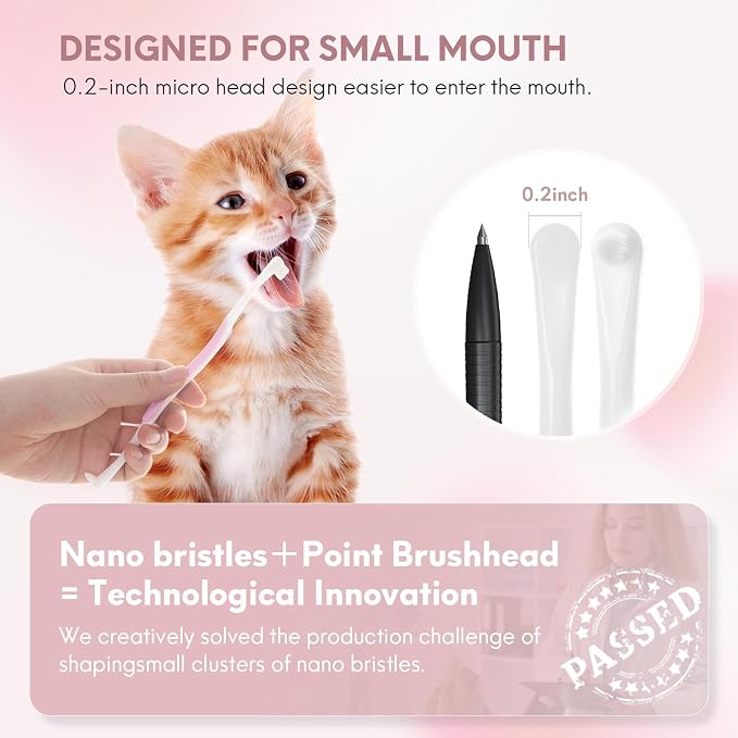 2 Pcs Dual-Sided Cat Toothbrush with Micro Brush Head, Ultra Soft Nano Bristles Pet Toothbrush Kit, Kitten/Puppy Toothbrushes, Fit into Cats/Small Dogs Mouth, Avoid Bleeding Gums