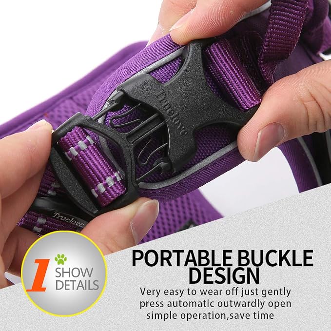 JUXZH Truelove No Pull Dog Harness with Easy Control Handle and 2 Leash Attachments ,Reflective Adjustable Pet Vest