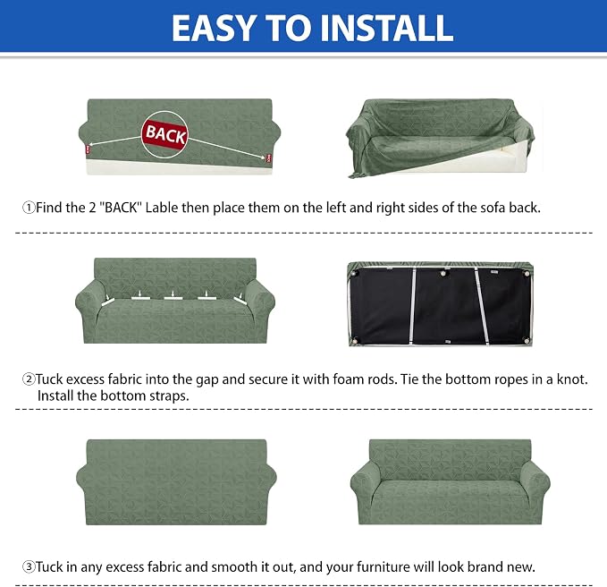 ZNSAYOTX Stretch Chair Cover, 1 Piece Couch Covers for 1 Seat Sofa, Jacquard Armchair Slipcovers with Elastic Bottom Thickened Furniture Protector for Dog Cat Pet (Small, Army Green)