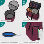 Modoker Weekend Dog Travel Bag with 2 Food Bags, 2 Bowls and Mat,Rose Red | Dog Travel Accessories Organizer for Camping and Road Trips with Roomy Storage, Multiple Pockets and Water-Resistant Oxford
