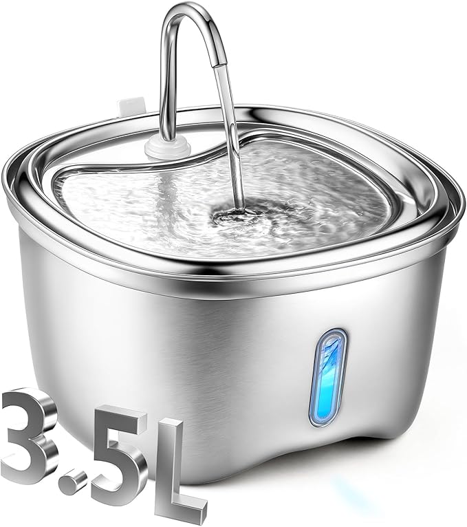 Cat Water Fountain Stainless Steel, 120oz/3.5l Water Fountains for Cats Indoor, Automatic Silent Pump, Easy Clean Water Bowl, with Replacement Filters, Unique Cat-Shaped Design
