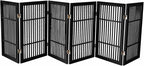 Urnporium Pet Dog Gate Freestanding, Strong Durable Folding Wooden Fence, Portable Acacia Hardwood Safety Barrier for Indoor & Outdoor Use (Black Pet Gate, 6 Panel 30" Tall)