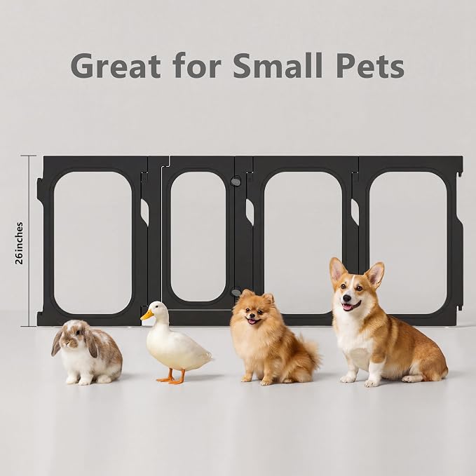 Acrylic Clear Dog Playpen Indoor with Door, 26'' H Transparent Dog Play Pen for Small Dogs, No-Connector Modular Puppy Playpen with Integrated Suction Cups Base, 12 Panels, Black