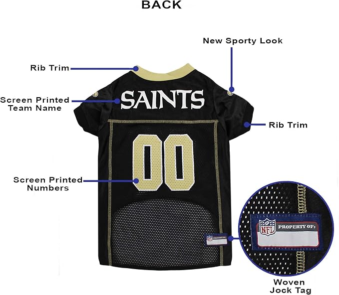 Pets First NFL New Orleans Saints Dog Jersey, Size XX-Large, Football Shirt Costume for Pet, Dog Sports T-Shirt, NFL Team Clothing for Cats, Licensed Pet Apparel Available in 7 Sizes and 32 Teams