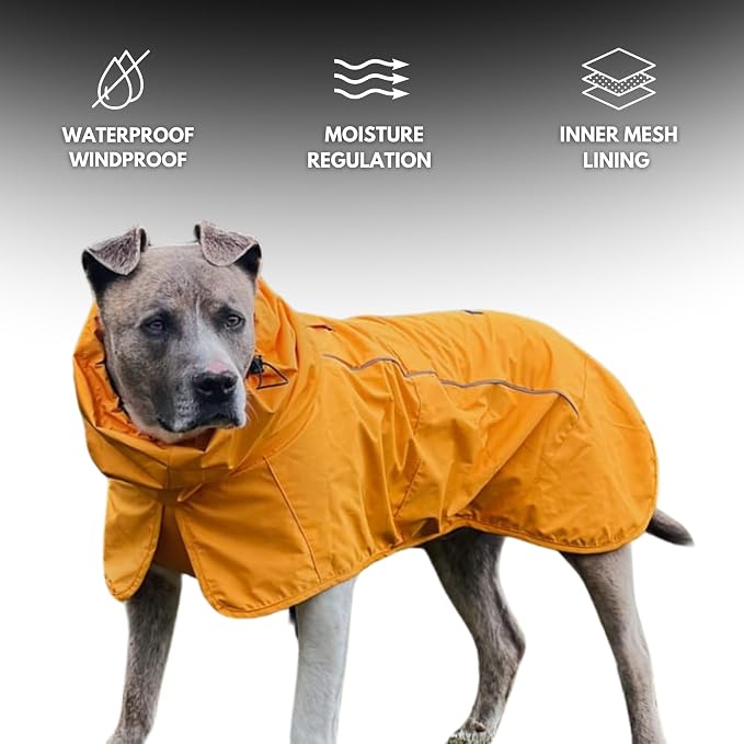 Spark Paws Dog Raincoat, Waterproof Windproof Rain Jacket, for Small Medium Large Extra Large Dogs, Reflective Breathable Full-Body Coverage Dry Suit - Mustard Yellow - XL