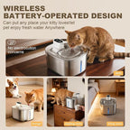 Wireless Cat Water Fountain Stainless Steel,4.2L Cordless Pet Fountains for Dringking,4000mah Battery Operated Cat Water Pountain,Automatic Dog Dispenser w Pen Cat Toys