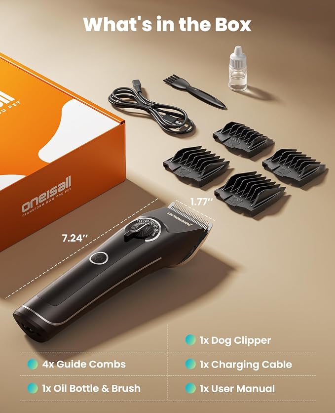 oneisall Dog Clippers for Grooming fit Doodles & Poodles,9050 | Compatible with Wahl's 3379,3332-3339 Metal Guards,3.5 Hours of Battery Life, 6500 Rpm High-Speed Cutting, Removable Blades