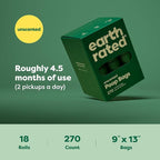 Earth Rated Dog Poop Bags on Refill Rolls, 270 Bags, Unscented | Guaranteed Leak Proof and Extra Thick Waste Bag Refill Rolls