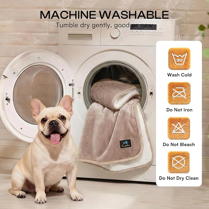 Luciphia Waterproof Pet Blanket, Washable Reversible Sherpa Fleece Throw | Liquid-proof furniture protector for bed and couch, soft reversible sherpa fleece for dogs, cats khaki, XL