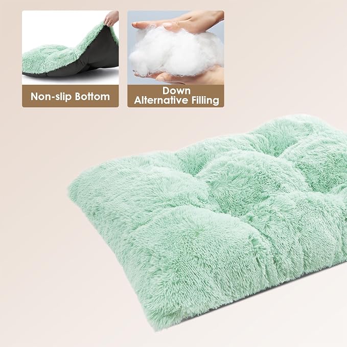 EHEYCIGA Fluffy XXL Dog Crate Pad, Plush Faux Fur Crate Bed for Extra Large Dogs, Calming Anti Anxiety XXL Dog Bed, Washable Warm Mat with Non-Slip Bottom, Apple Green