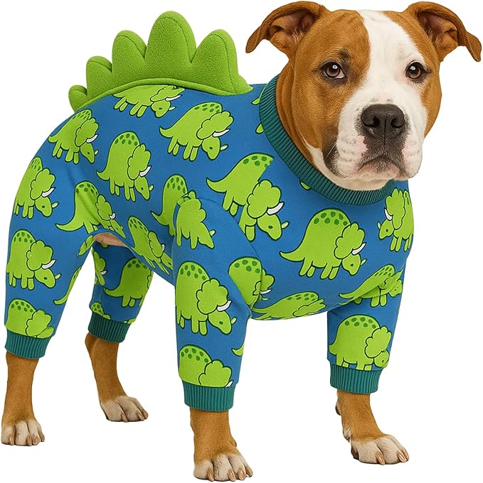 LovinPet Large Dog Pajamas, Four-Leg Stretch Onesie Bodysuit, Lightweight UV-Shielding Pajamas, Anti-Lick Calming Recovery Suit for Surgery, Pull-On for Medium and Large Breeds,Blue Green,L
