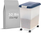 IRIS USA Dog Food Storage Container, Up to 30 lbs, Navy/Pearl, Made in USA | Wheels for Mobility, Airtight Seal, BPA-Free, Best for Bird Seed, Cat food, Cat Litter, Chicken Feed, Pellets